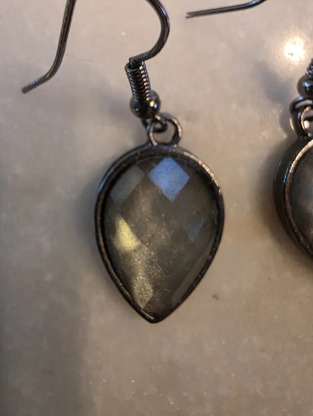 Teardrop Earrings Gray/Blue, Gunmetal Setting, Faceted Drop Earrings New